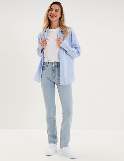 Jean denim droit en coton denim double stone femme
