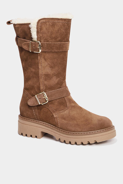 Bottes fourrées avec brides en cuir camel fille