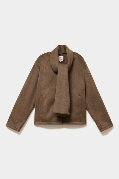Veste oversize avec &eacute;charpe amovible marron clair femme