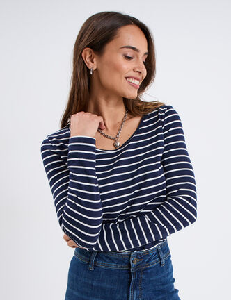 Haut marinière manches longues bleu marine femme