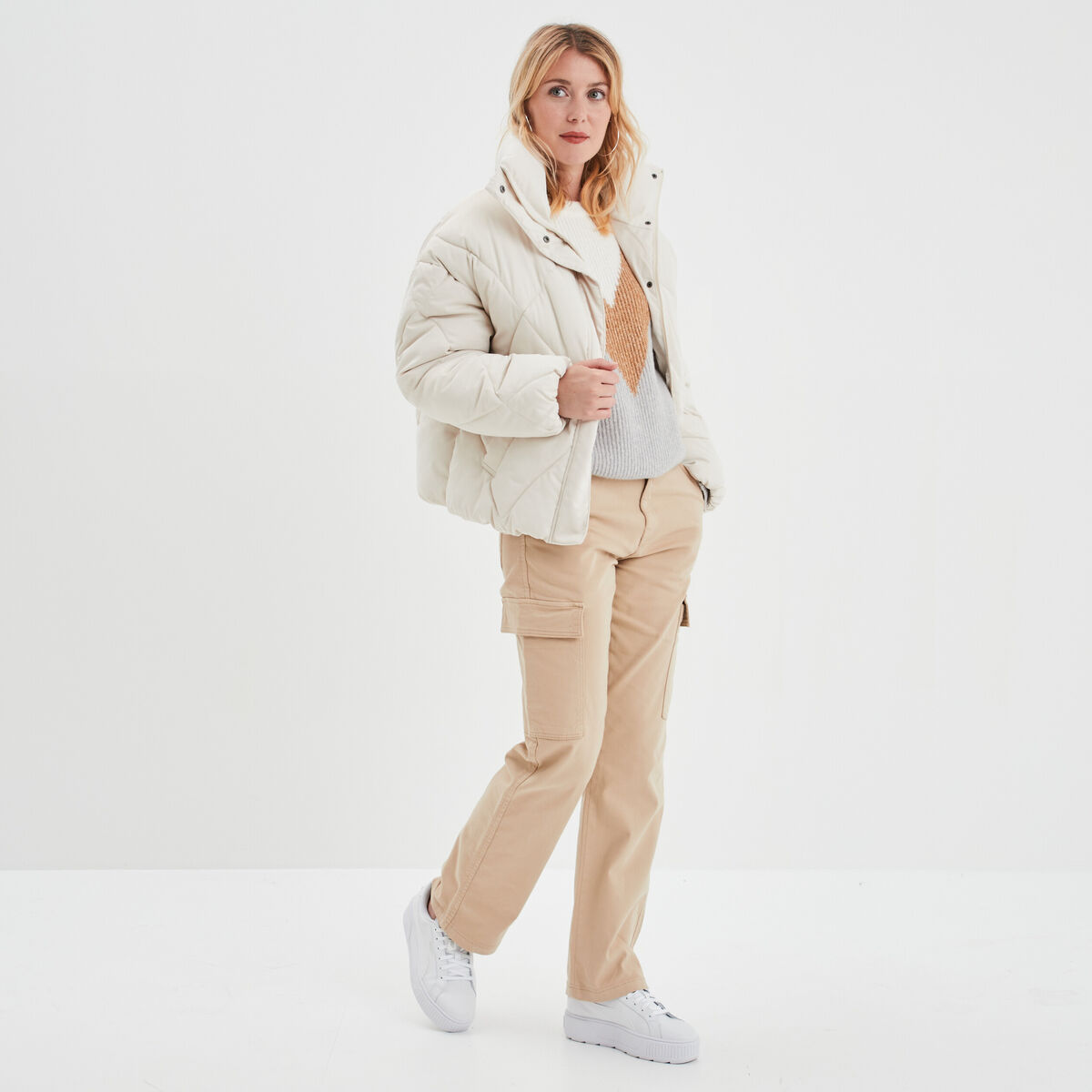 Pantalon cargo droit sable femme