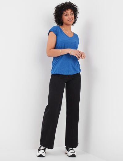 T-shirt col v poche poitrine Creeks bleu roi femme
