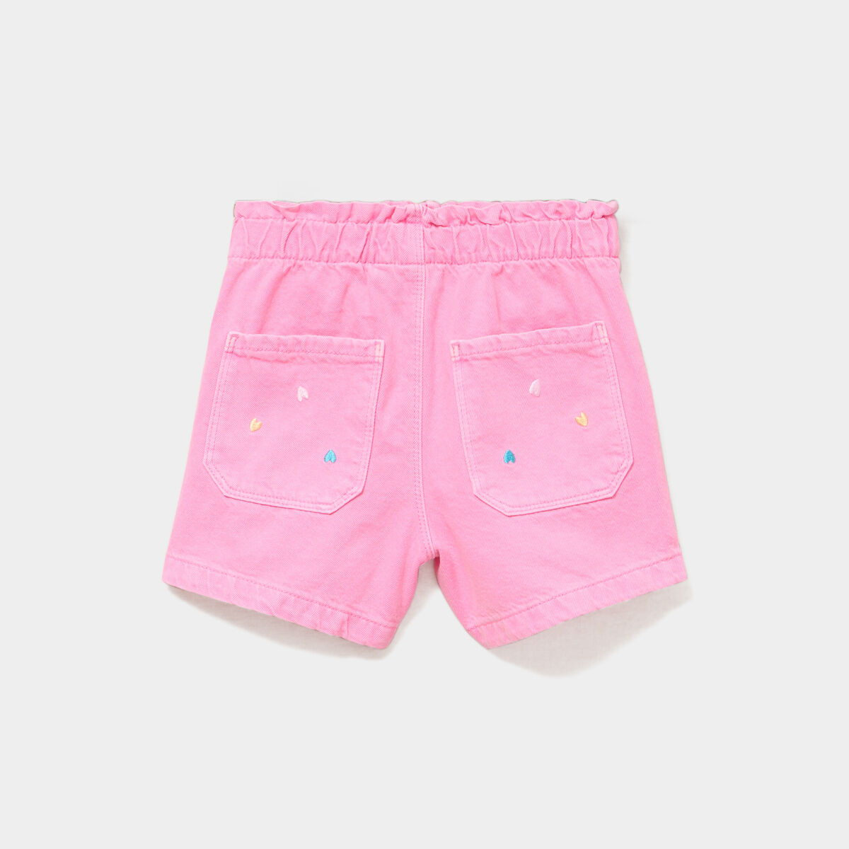 Short brod&eacute; droit &eacute;lastiqu&eacute; coton rose fluo fille