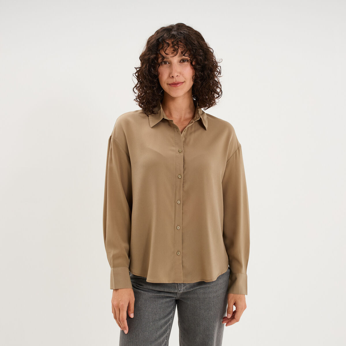 Chemise fluide manches longues vert femme