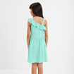Robe courte col asymétrique à volants bleu turquoise fille
