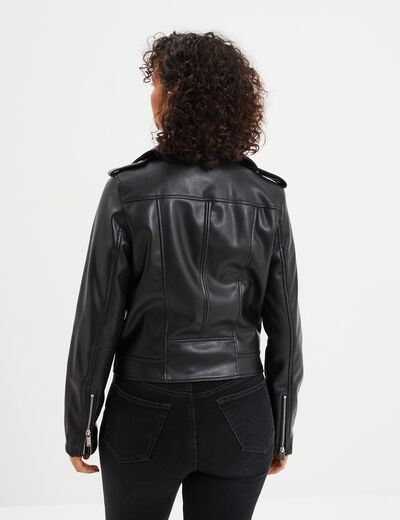 Veste biker simili cuir noir femme