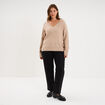 Pull droit sequins col V manches longues beige femme grande taille
