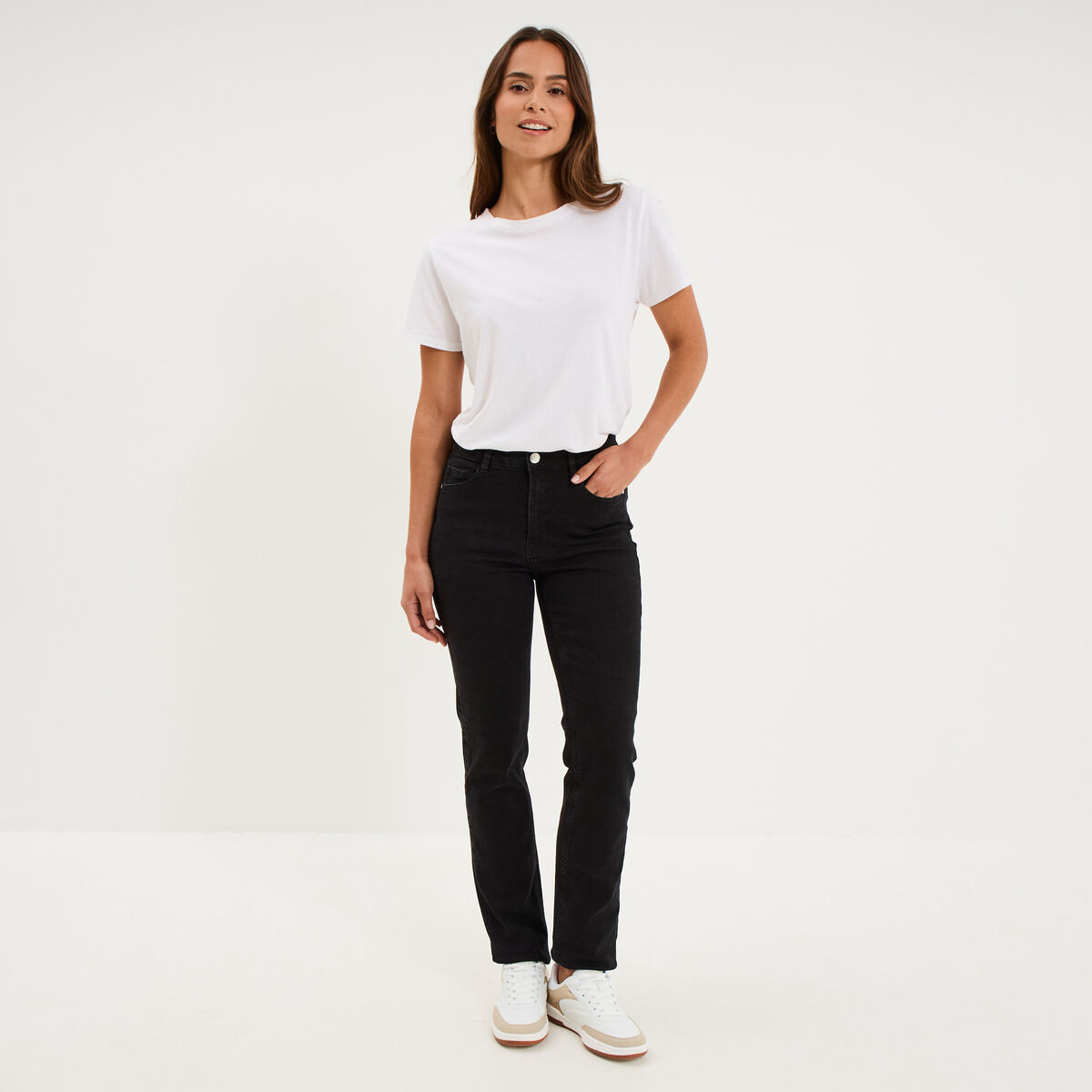 Jeans regular 5 poches coton denim noir femme