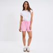 Short taille élastiquée gaze de coton rose vif femme