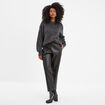 Pull col rond manches ballons gris foncé femme