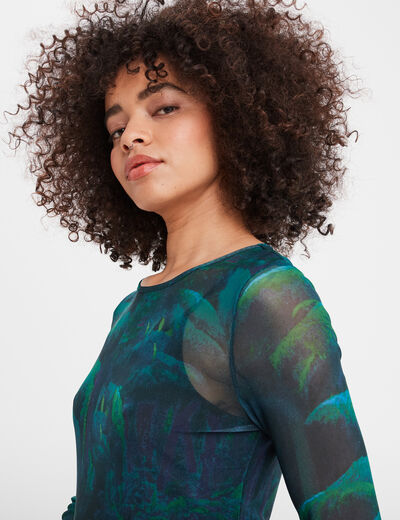 T-shirt résille ajusté col rond Liberto vert foncé femme