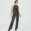 Pantalon de soirée fluide gris argent femme