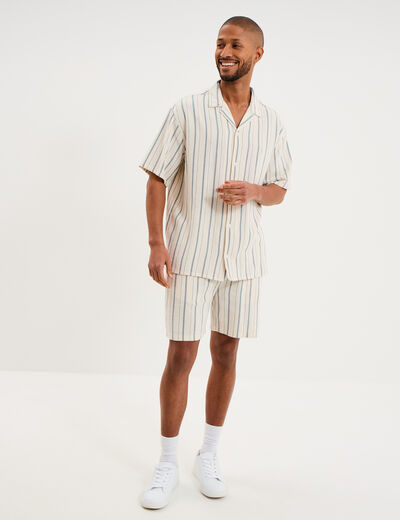 Chemise col cubain manches courtes coton bleu gris homme