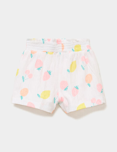 Short fluide taille smock&eacute;e blanc b&eacute;b&eacute; fille