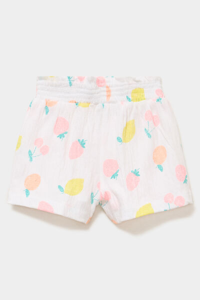 Short fluide taille smock&eacute;e blanc b&eacute;b&eacute; fille