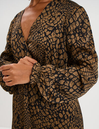 Robe longue empire taille &eacute;lastiqu&eacute;e vert kaki femme