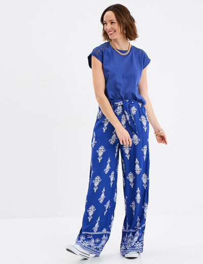 Pantalon large fluide bleu electrique femme