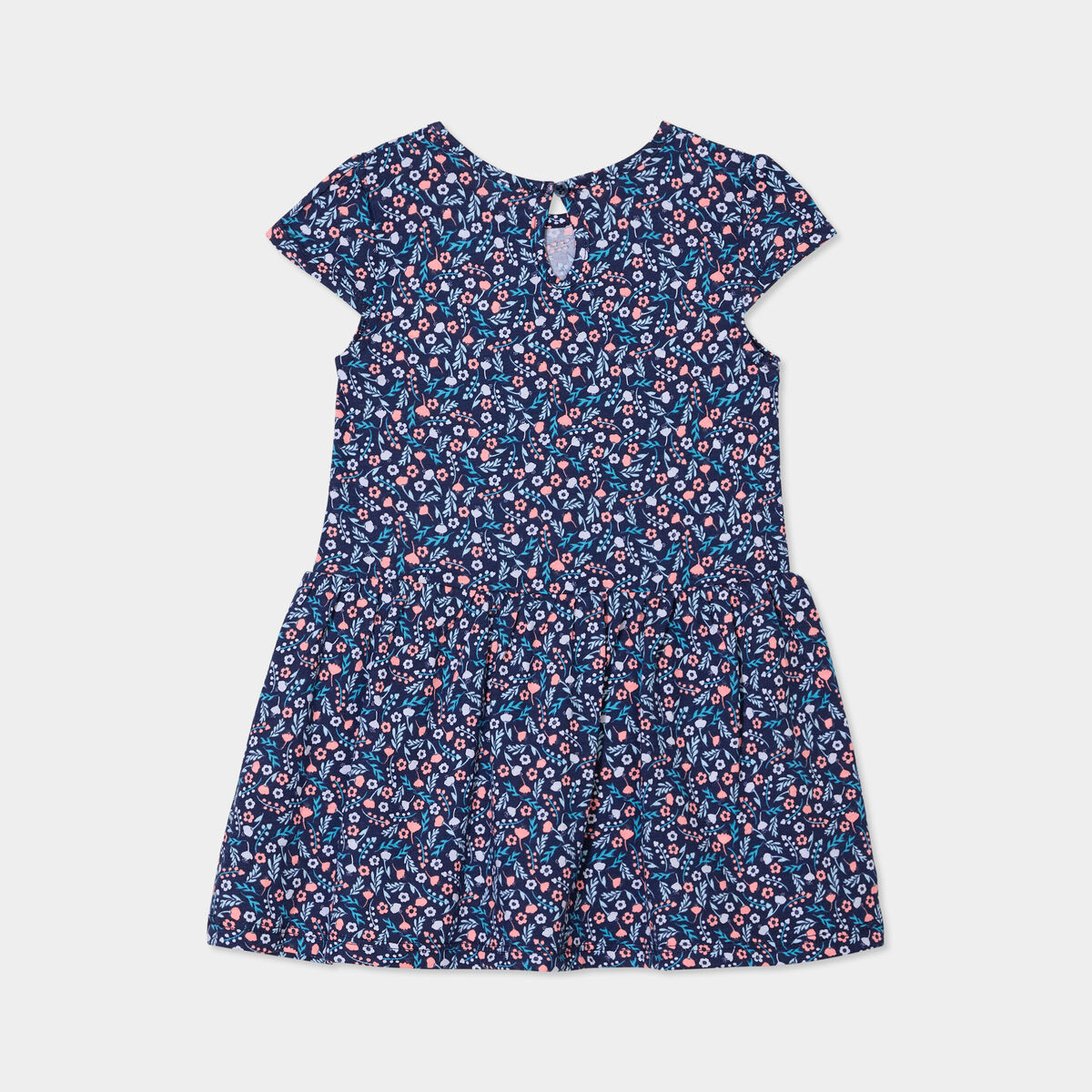 Robe manches courtes coton bleu marine b&eacute;b&eacute; fille