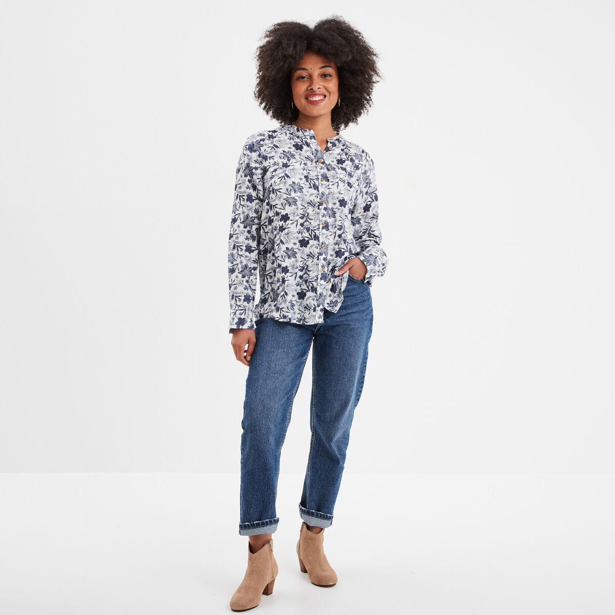 Chemise manches longues col mao ecru femme