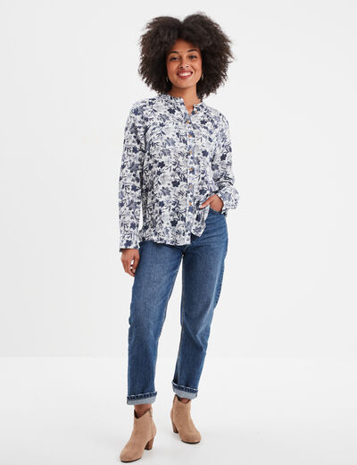 Chemise manches longues col mao ecru femme