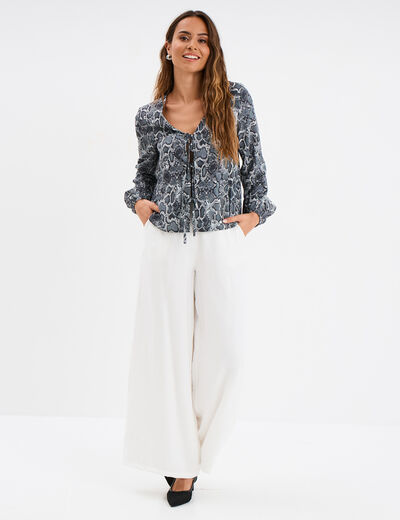 Pantalon large taille élastiquée blanc femme