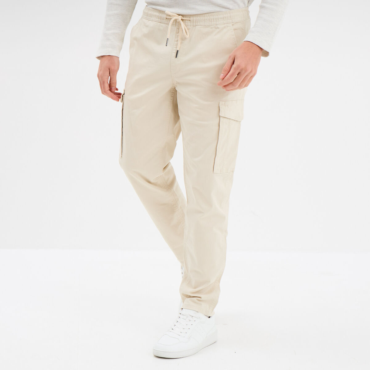 Pantalon cargo taille &eacute;lastiqu&eacute;e beige homme