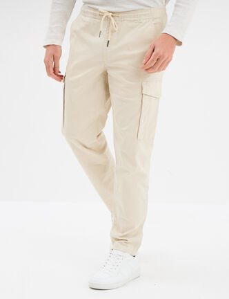 Pantalon cargo taille &eacute;lastiqu&eacute;e beige homme
