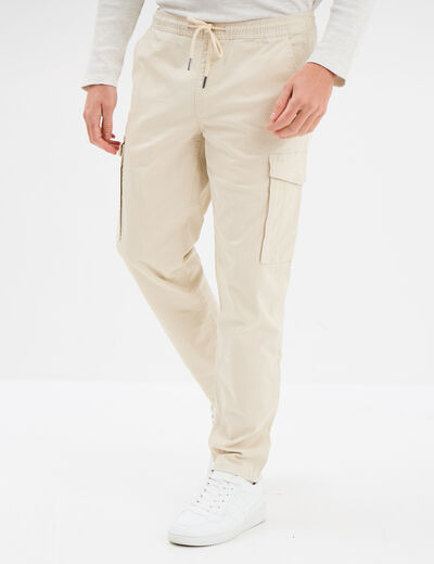 Pantalon cargo taille &eacute;lastiqu&eacute;e beige homme