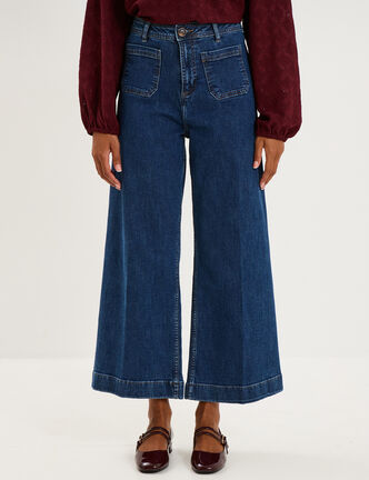 Jean large poches plaqu&eacute;es denim stone femme