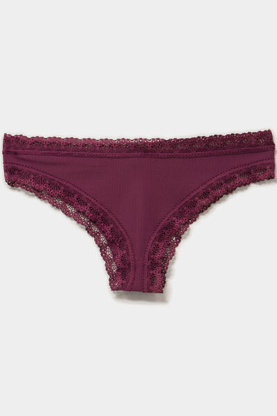 Lot 3 tangas c&ocirc;tel&eacute;s &agrave; dentelle prune femme