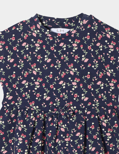Robe patineuse manches courtes bleu marine bébé fille