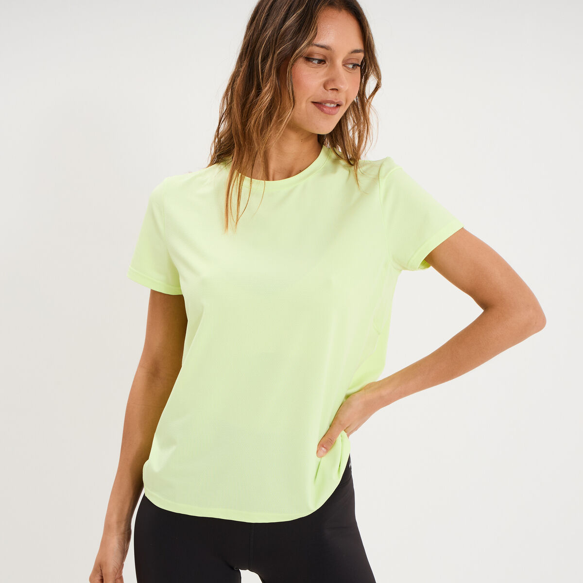T-shirt de sport droit manches courtes jaune fluo femme