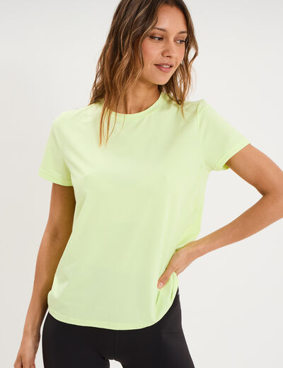T-shirt de sport droit manches courtes jaune fluo femme