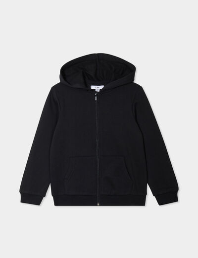 Sweat zipp&eacute; &agrave; capuche droit molleton noir fille