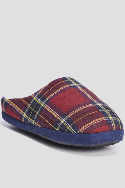 Chaussons mules fourrés motif écossais multicolore homme