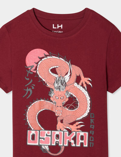T-shirt col rond manches courtes coton bordeaux garçon