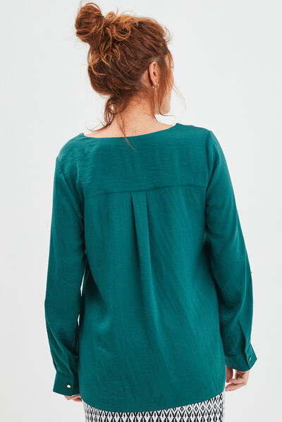 Blouse à revers manches 3/4 vert émeraude femme