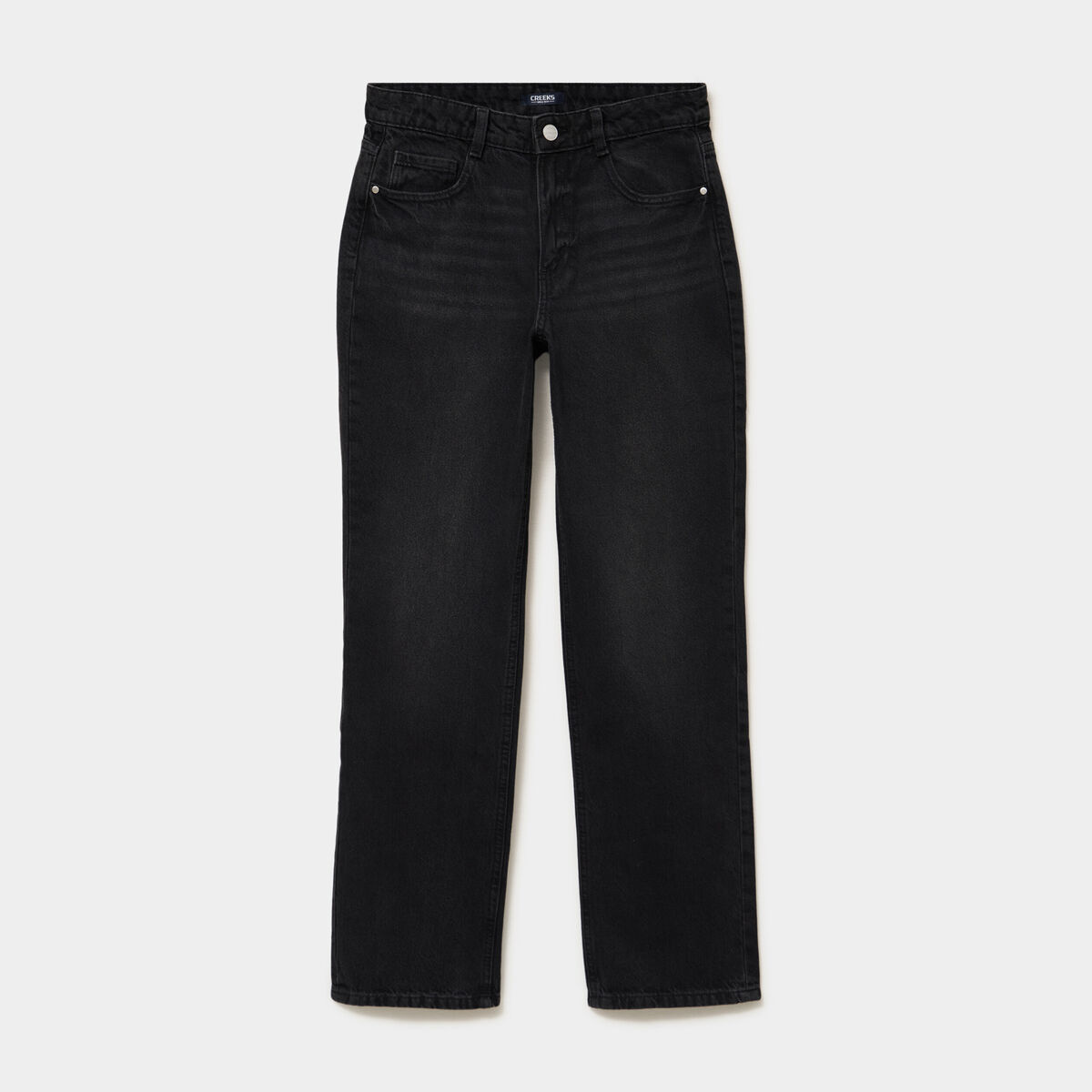 Jean droit taille basse coton denim noir femme