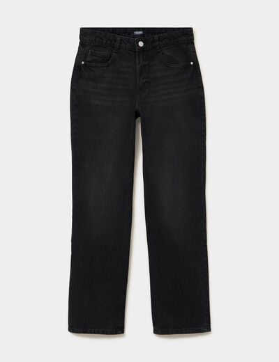Jean droit taille basse coton denim noir femme