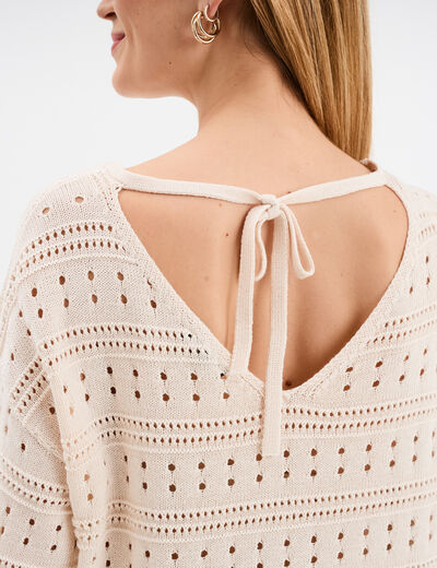 Pull ajouré noeud au dos sable femme