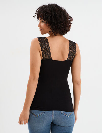 D&eacute;bardeur ajust&eacute; avec dentelle col V noir femme