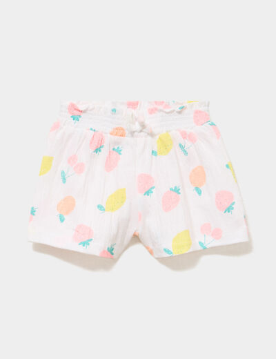 Short fluide taille smock&eacute;e blanc b&eacute;b&eacute; fille