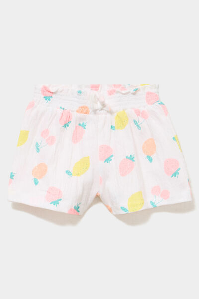 Short fluide taille smock&eacute;e blanc b&eacute;b&eacute; fille
