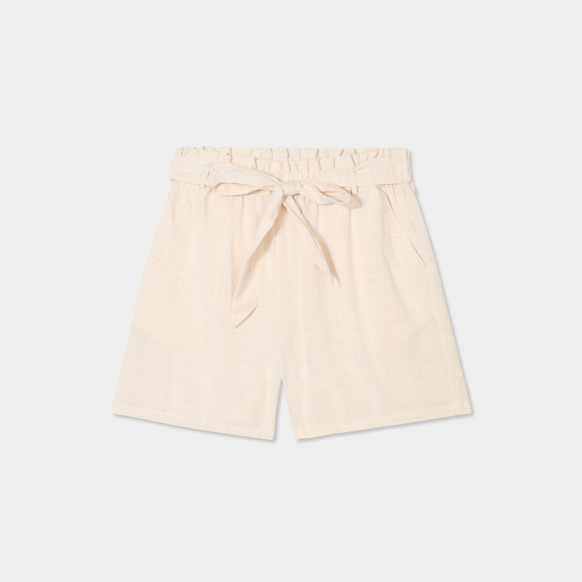 Short paperbag ceintur&eacute; lin m&eacute;lang&eacute; beige femme