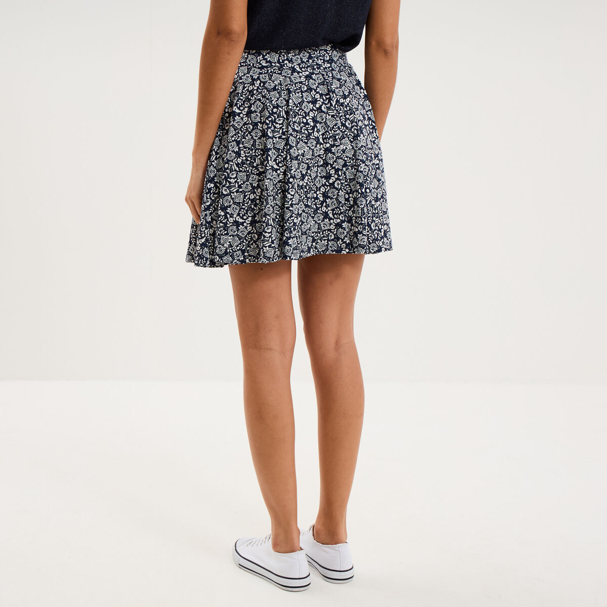 Jupe fluide patineuse avec short int&eacute;gr&eacute; bleu marine femme