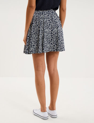Jupe fluide patineuse avec short int&eacute;gr&eacute; bleu marine femme
