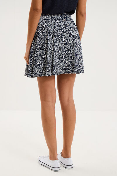 Jupe fluide patineuse avec short int&eacute;gr&eacute; bleu marine femme