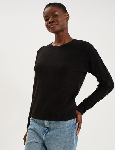 Pull col rond manches longues noir femme