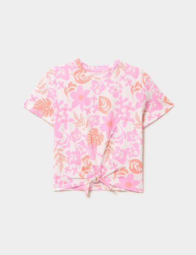 T-shirt nou&eacute; manches courtes coton ecru fille