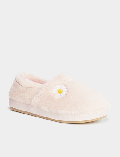 Chaussons fausse fourrure rose femme